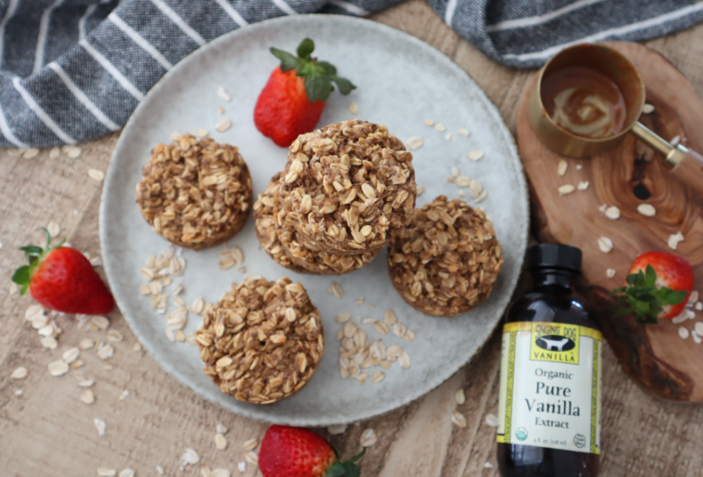 Baked Oatmeal Cups Made with Singing Dog Vanilla