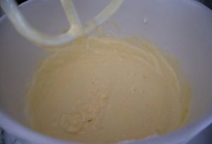 Vanilla Cake Batter in a Stand Mixer Bowl