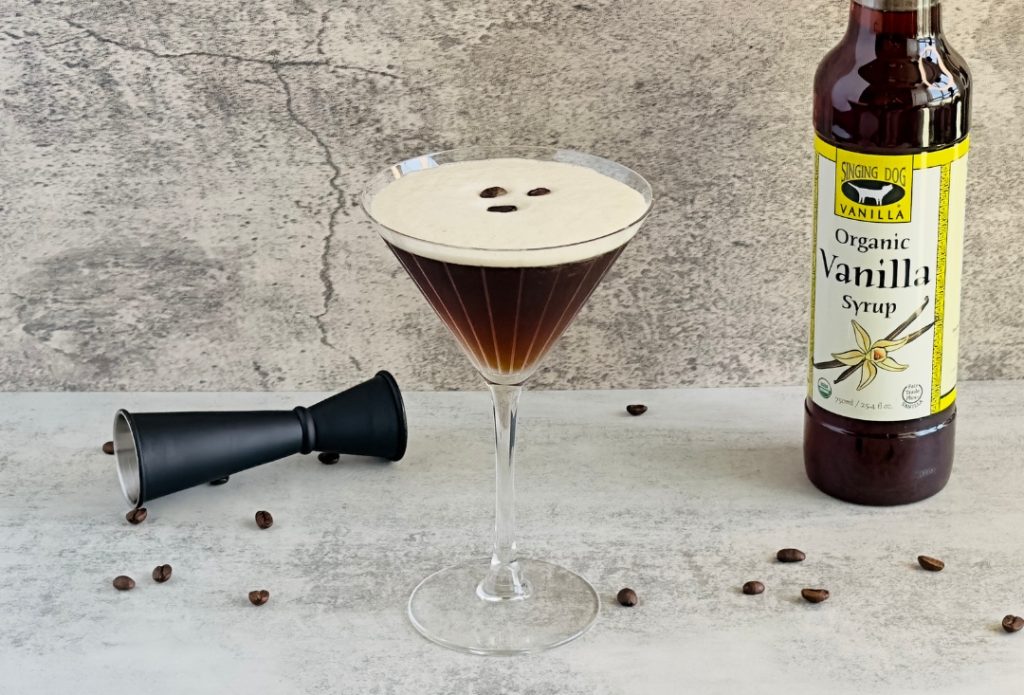 Vanilla Espresso Martini with Organic Vanilla Syrup from Singing Dog Vanilla